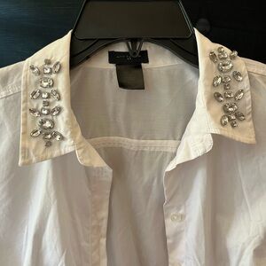 Ann Taylor White Embellished Button Down Shirt